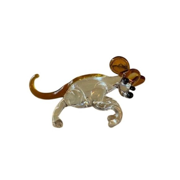 Hand-Blown Glass Mouse Figurine - Clear & Amber Glass - Collectible Miniature An - Picture 1 of 10